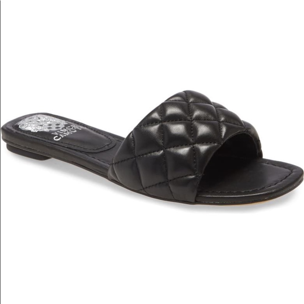 PELISA QUILTED REAL LEATHER SLIDE SANDALS
